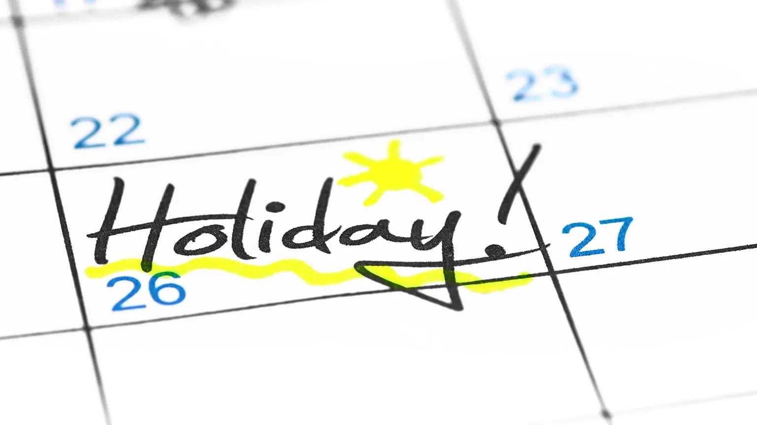 Illustration of a calendar with highlighted holiday dates next to a code window with a green check mark